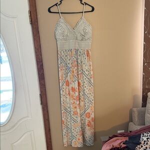 No Boundaries Lace Floral Maxi Dress - Cream and Orange